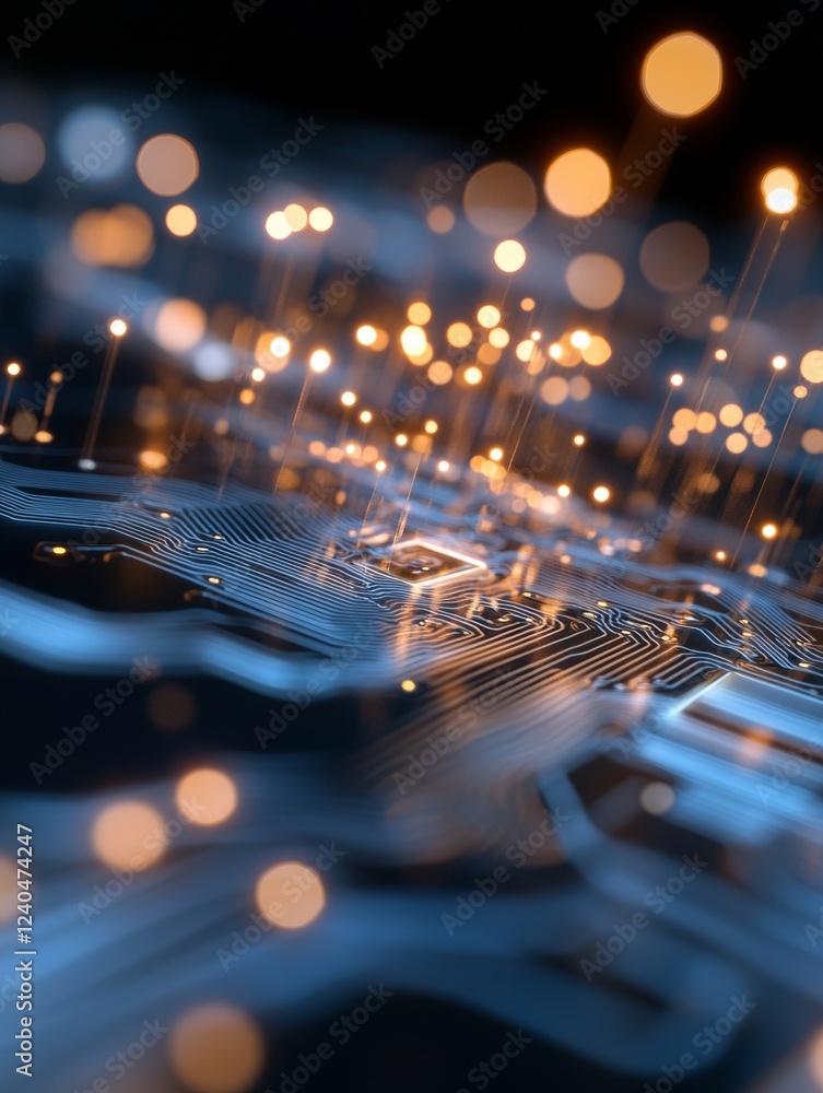 Aufkleber Cybersecurity Circuitry with Dynamic Light Flow Innovative Network Protection Visualization for Tech Industry Marketing and Data Defense Strategy