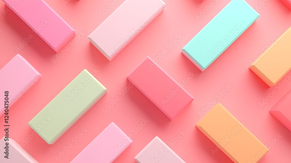 Poster colorful rectangular blocks arranged symmetrically on soft pink background for creative design proje