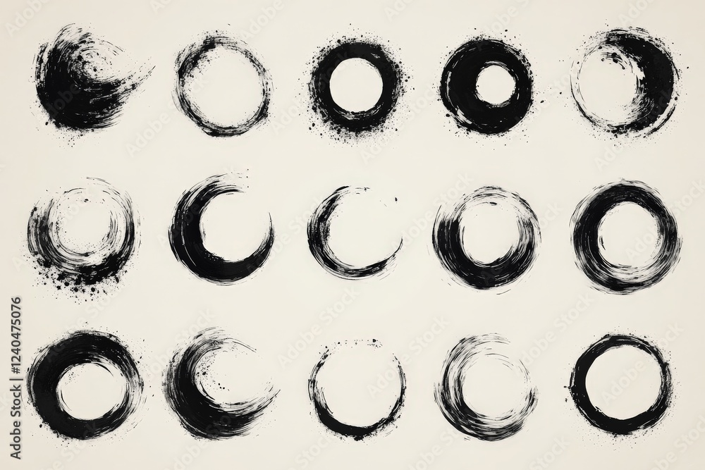 Poster unique series of circular brushstroke designs showcasing various artistic styles and techniques