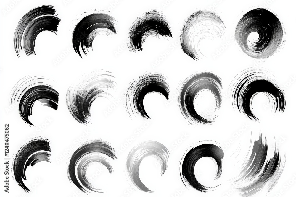 Aufkleber Unique abstract designs showcasing dynamic brush strokes in black and white colors on a blank background