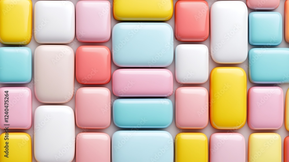 Poster colorful rectangular blocks of glossy plastic arranged in a playful pattern on a light background