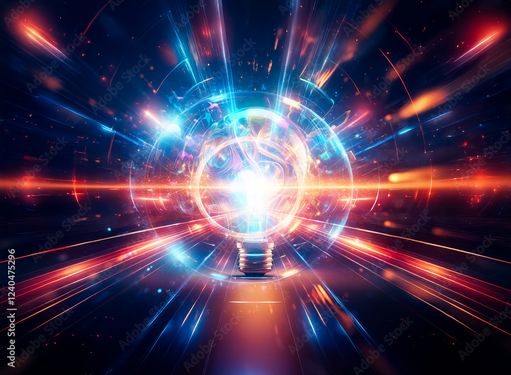 Poster a vibrant lightbulb explodes with colorful musical notes, symbolizing creative inspiration and innov