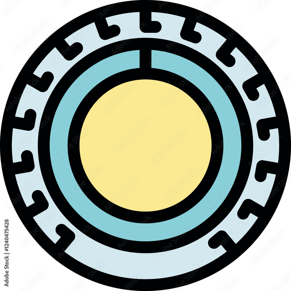 Poster concentric circles and outer notches create a futuristic device, hinting at technological progress a