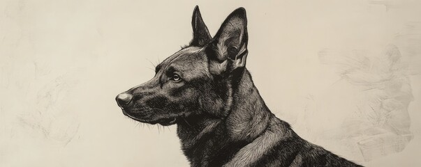 Detailed sketch of a standing dog showing fine anatomy.