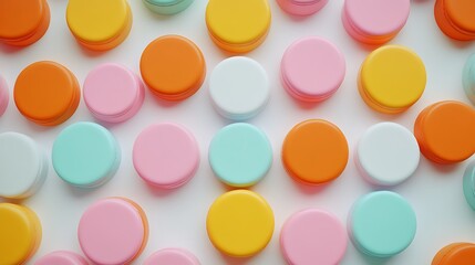 Colorful Round Containers in a Vibrant Arrangement on a Light Background