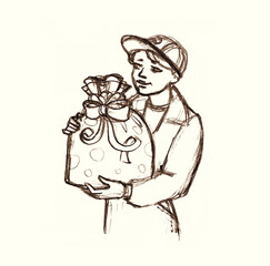 Black pencil line hand drawn cheer smile school femal arm play game hide pack funny marry toy prize bow box. Young teen care visit guy show love day event sign icon vintag retro pen sketch art concept