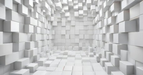 Pattern of white squares in motion on a white backdrop, motion effect, textured backdrop., soft motion, visual impact, smooth transitions