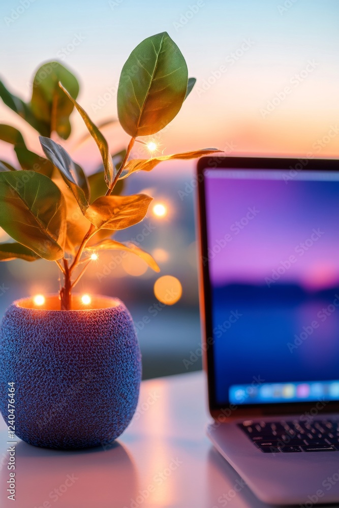 Fototapete Sleek Digital Workspace Dual Monitor Setup with Wireless Accessories and Plant Decor on Smooth Surface - Efficient Workflow for Modern Tech Professionals