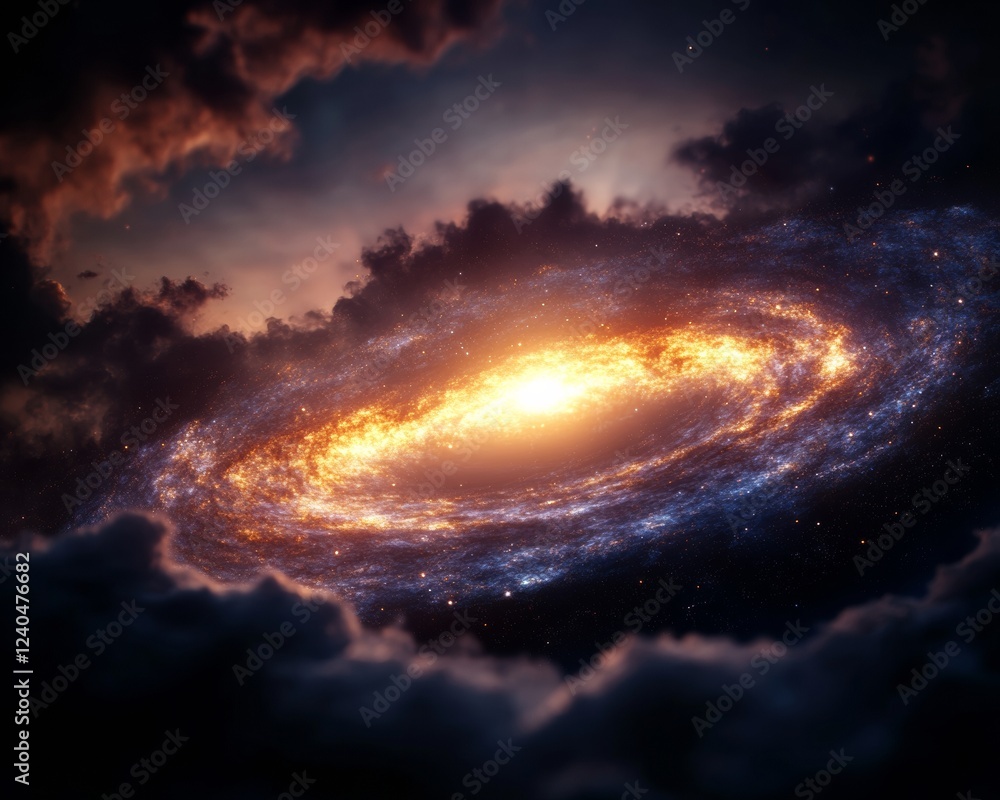 Aufkleber cosmic vortex aesthetic digital visualization of spiral galaxys luminosity and dust for astronomical