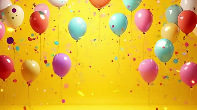 festive birthday colorful balloons on a yellow background