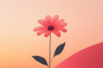 Naklejka premium Single Coral Flower Stem Against Peach Background