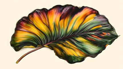 Vibrant Tropical Leaf Botanical Illustration