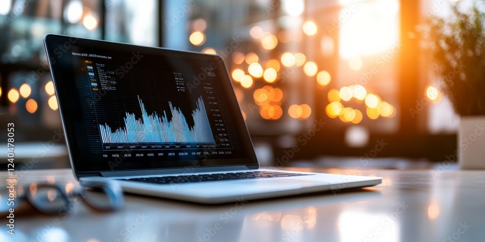 Aufkleber Tech-Savvy Business Intelligence Dashboard Data Visualization on Sleek Laptop in Contemporary Workspace - Streamlined Analytics and Predictive Solutions for Corporate Strategy