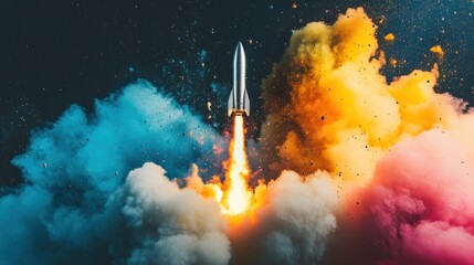 A Rocket Launch into the Colorful Cosmos: A Stunning Visual of Space Exploration