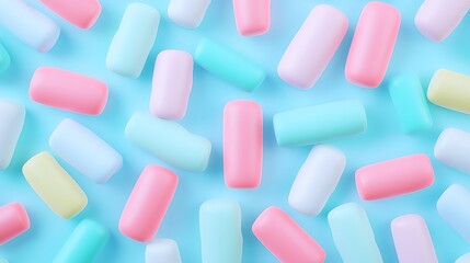 Colorful Soft Candy Shapes on Light Blue Background for Sweet Treats and Confectionery Imagery