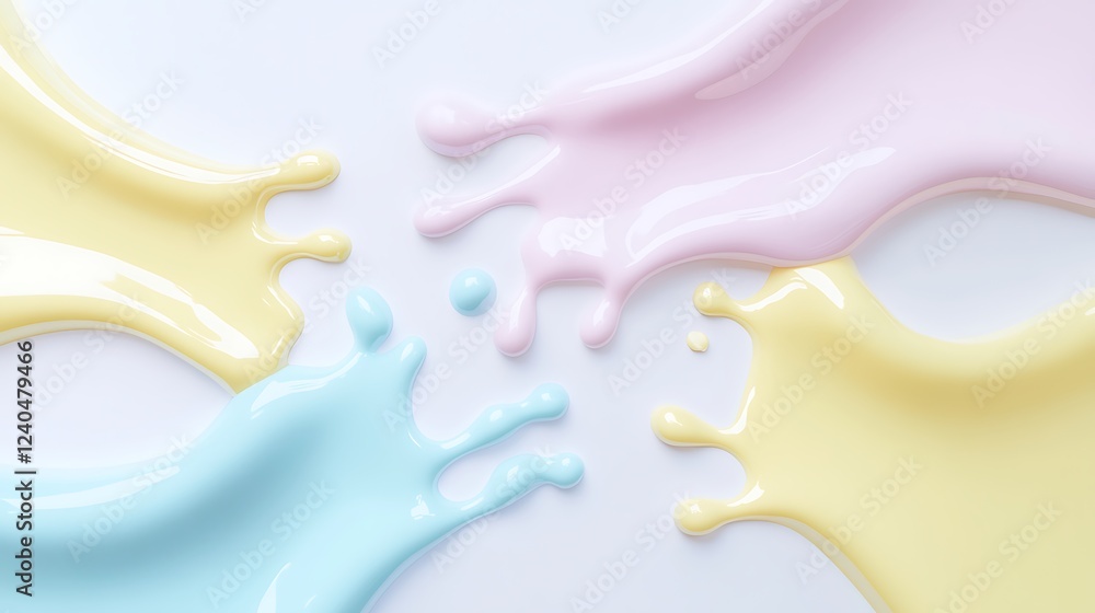 Poster colorful splashes of pastel paint creating an artistic abstract pattern on a light background