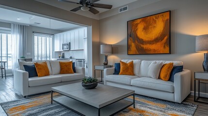Living Room with Air Conditioner Adjusting Temperature, Featuring Modern Comfort and Stylish Design Elements 