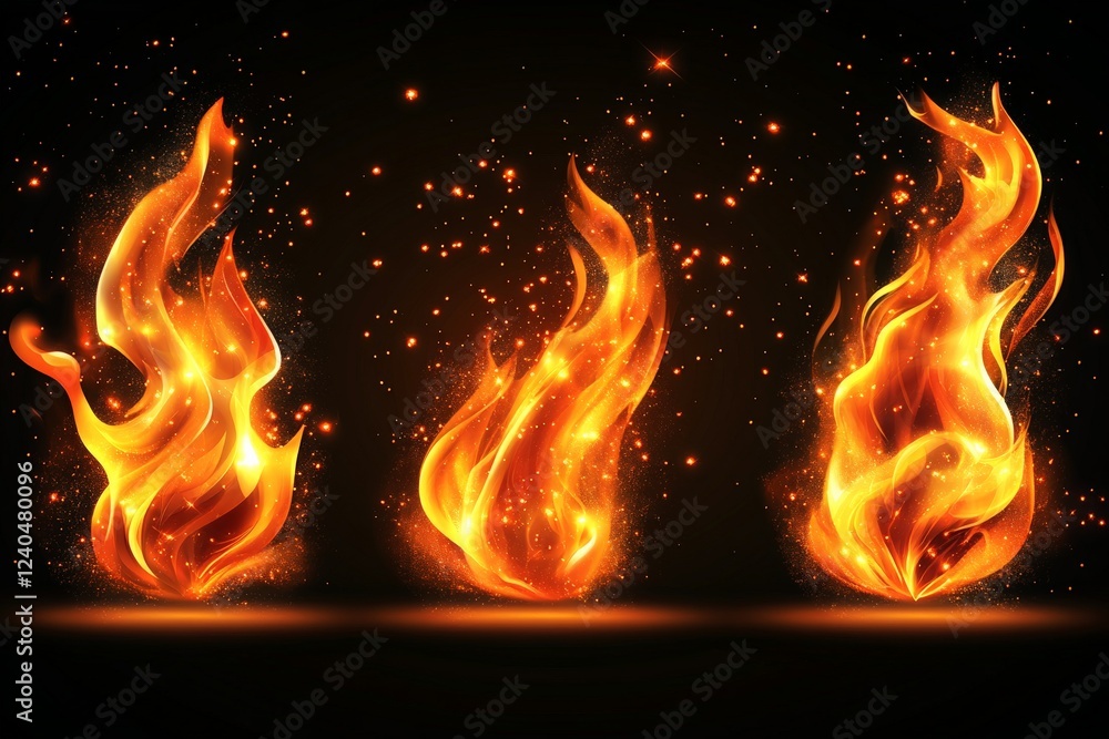 Aufkleber Vibrant flames dancing in the dark with glowing sparks and intense colors creating a mesmerizing effect