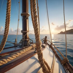 Obraz premium Sailing boat with rope tied to mast via cow hitch, twine, mast, maritime