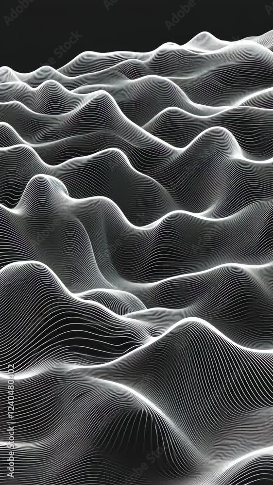 Aufkleber waves of lines create an abstract pattern resembling flowing water in a black and white landscape