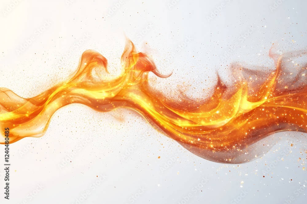 Poster dynamic swirl of orange flames with sparkling particles against a soft background