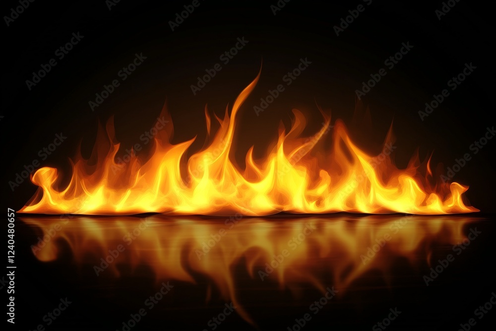 Poster bright flames licking upwards create a striking visual in a dark environment, showcasing fiery movem