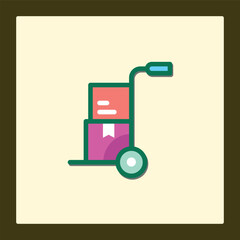 Colorful Icon of Trolley Carrying Boxes for Delivery and Transportation