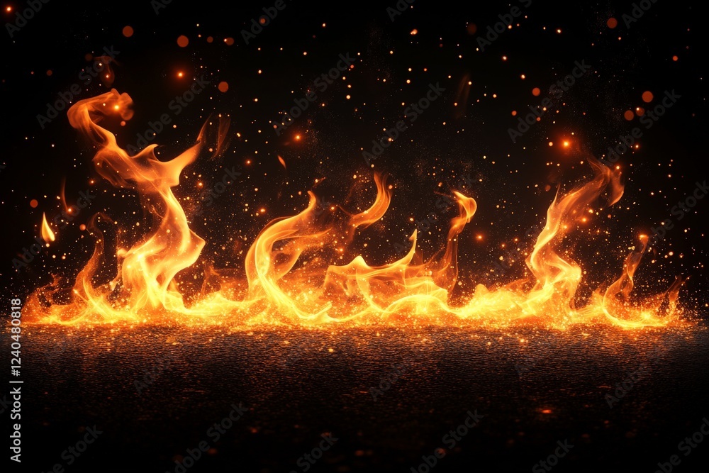 Poster vibrant flames dance against a dark background, creating a mesmerizing display of fire and light