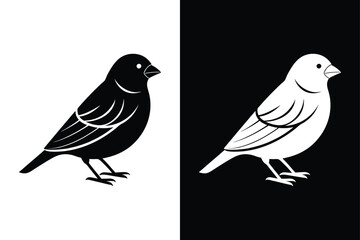 Obraz premium Stylized Finch Silhouette Icon Clean Black & White Vector.