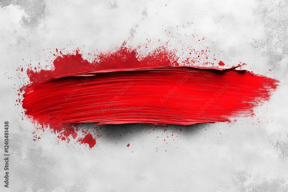 Poster bright red paint stroke across a textured gray background showcasing creativity in modern art