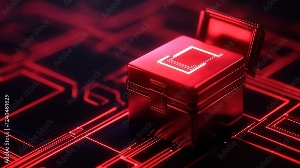 Aufkleber futuristic red data storage box on digital circuit background