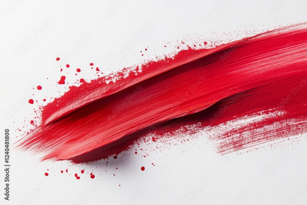 Poster bold red paint stroke with splashes on a white background showcasing artistic expression