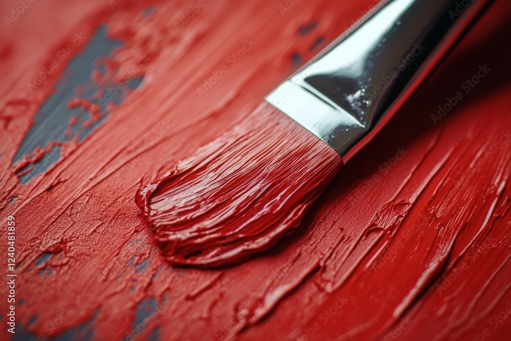 Leinwandbilder red paint glistens on canvas as brush strokes create texture and depth in an art studio setting