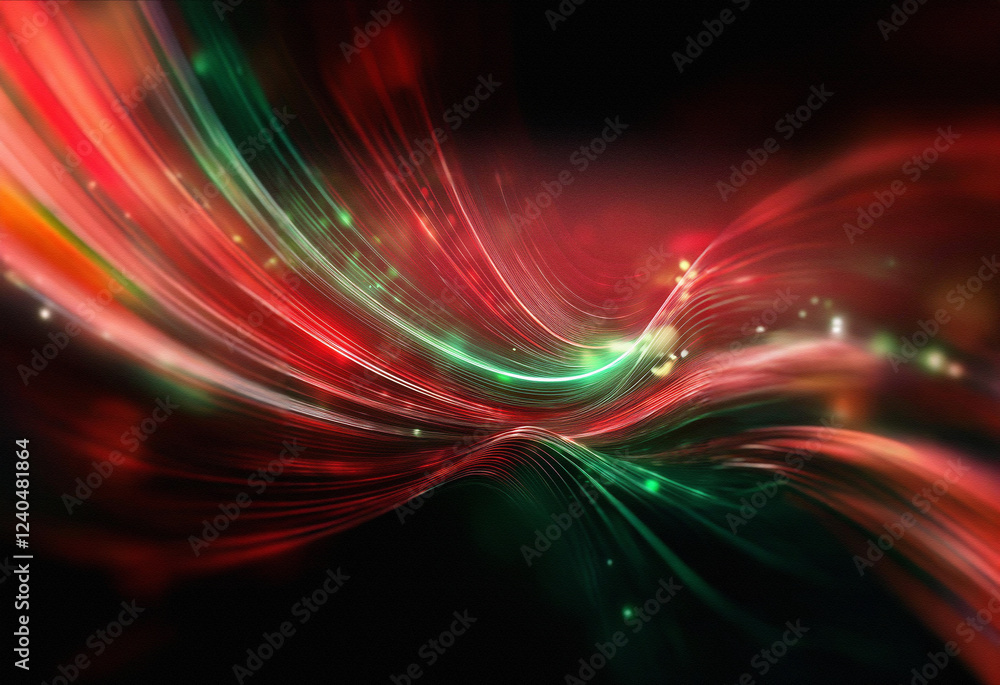 Poster Abstract sci-fi background featuring a double exposure effect.  Swirling red and green light streaks create a dynamic, energetic composition.