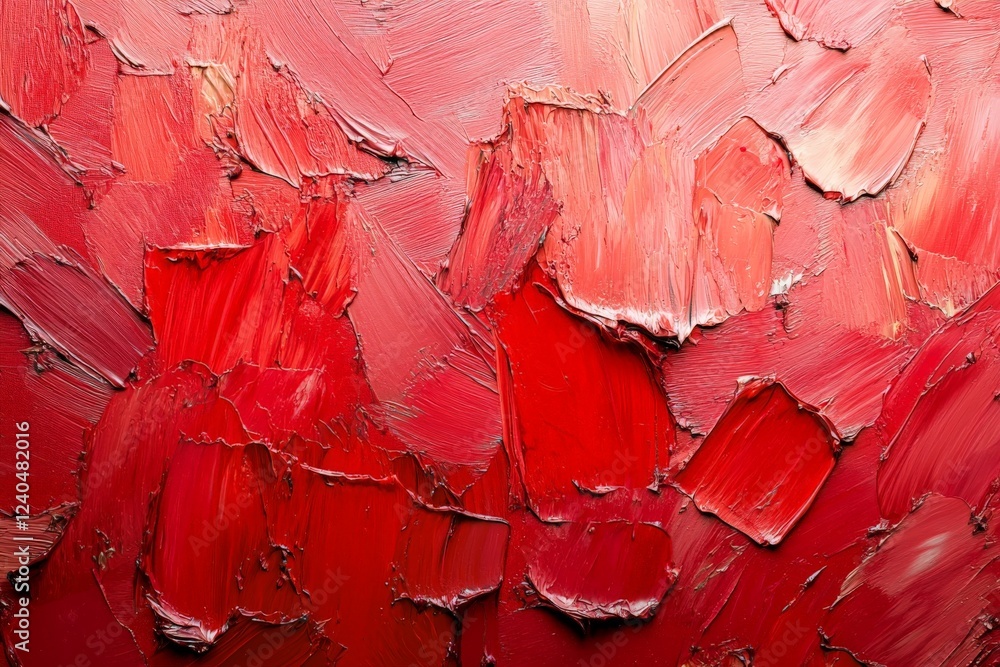 Aufkleber Creative expression in vibrant red textured surface showcasing dynamic brush strokes and unique patterns