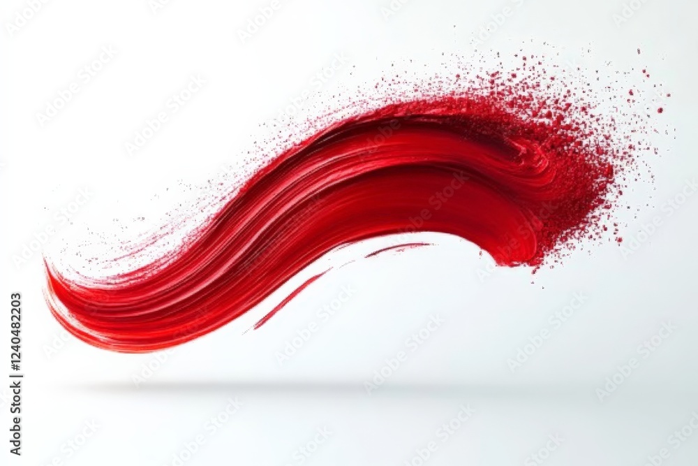 Poster red paint stroke with splatter effect on white background creates a dynamic artistic impression