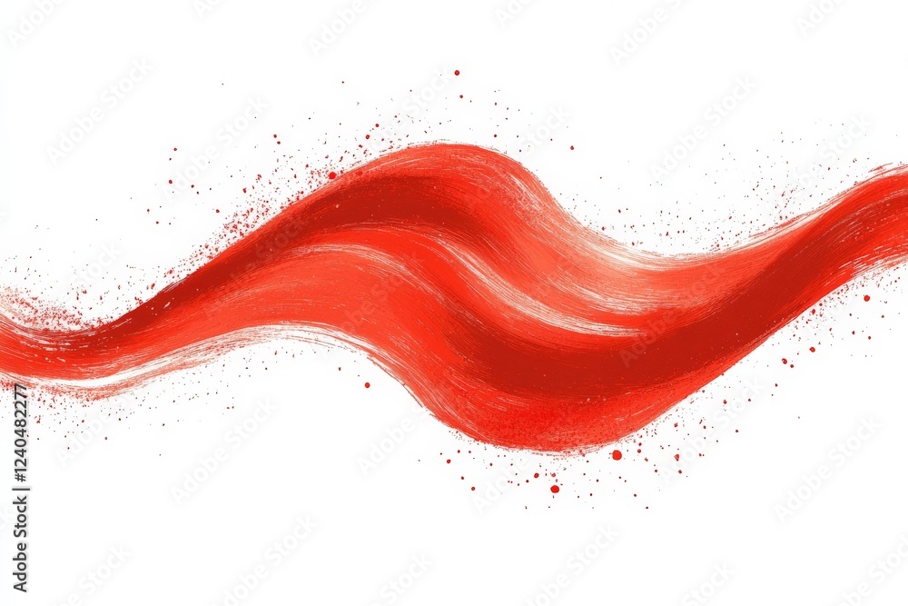 Poster vibrant red brushstroke creating a dynamic wave against a clean white background