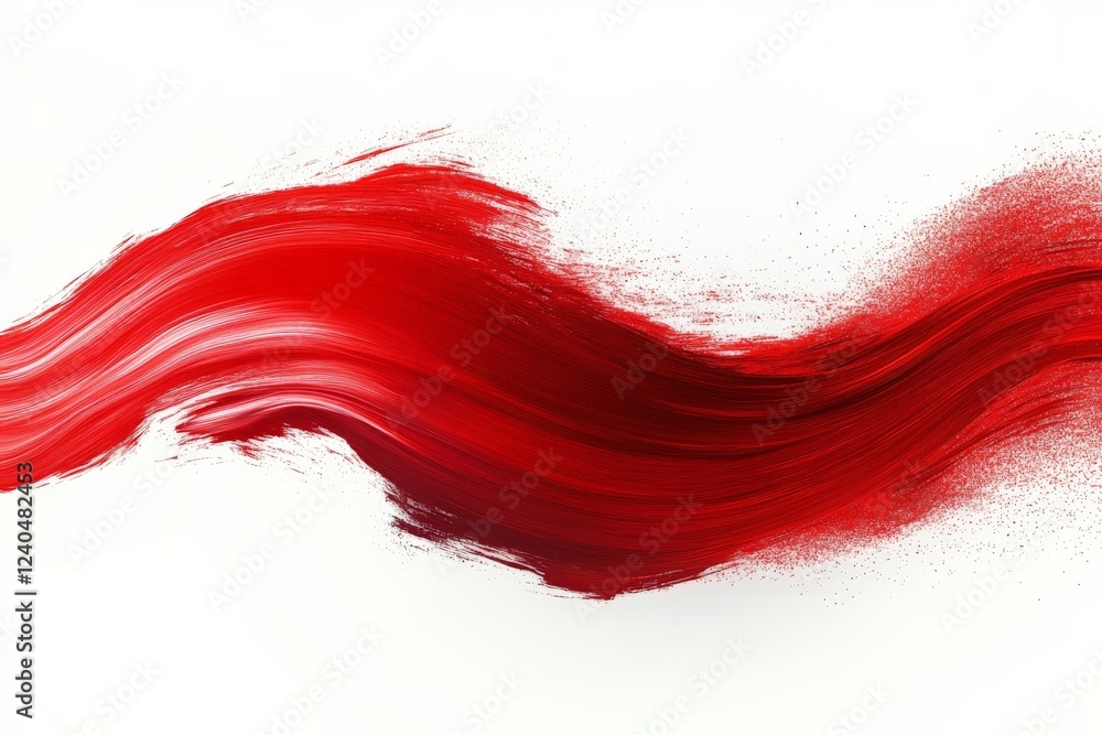 Aufkleber Dynamic red brush stroke flowing gracefully across a white canvas background