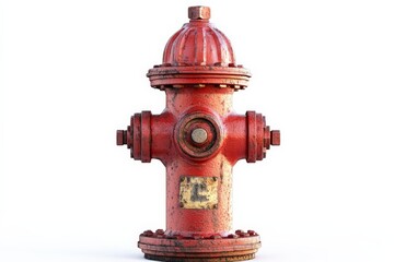 Fototapeta premium Bright red fire hydrant standing alone against a neutral background with visible wear and texture