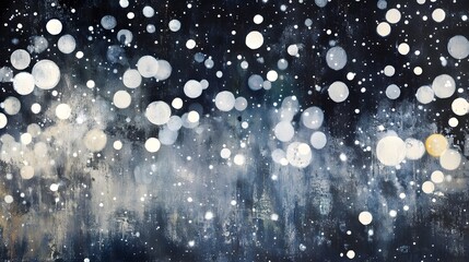 Abstract Winter Night Bokeh Background, Glowing Lights and Falling Snow