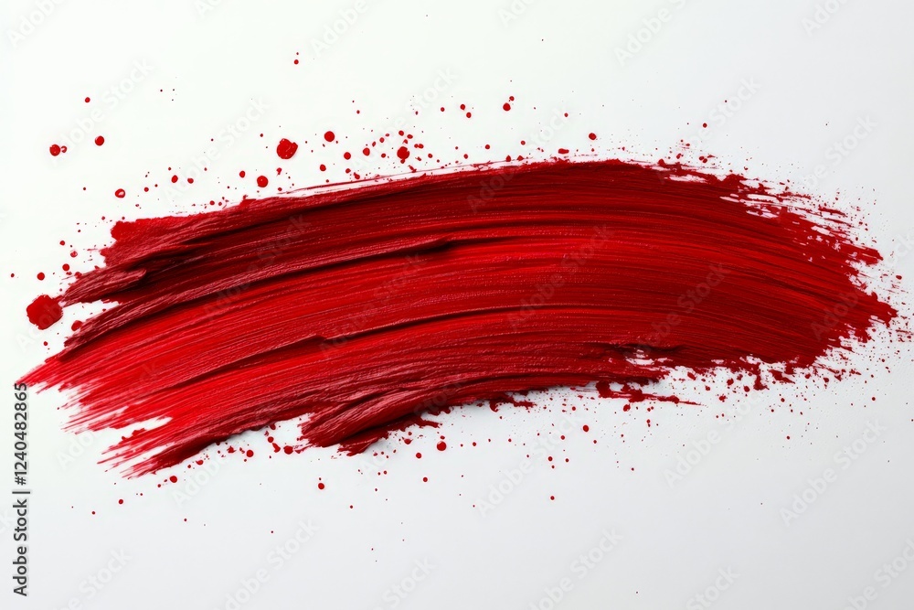 Poster bright red paint stroke with splatters on white background creating an artistic effect
