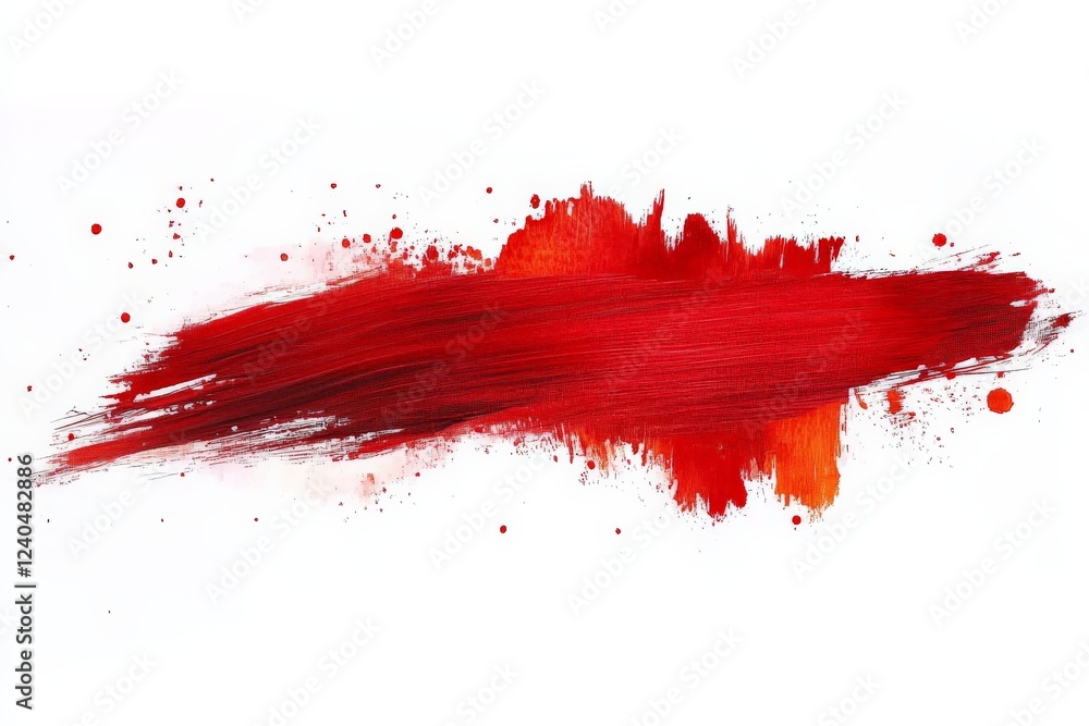 Aufkleber vivid red paint stroke with splatters on a white canvas showcasing artistic expression and creativit