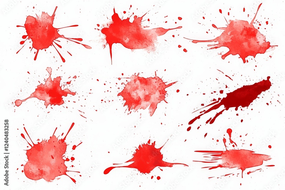 Poster Red paint splashes create an artistic backdrop for creative projects and designs in various sizes and shapes