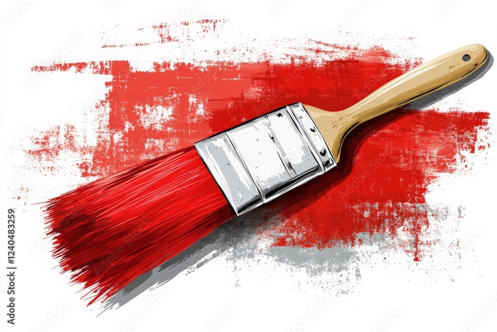 Poster paintbrush with vibrant red paint on canvas showcasing artistic creativity and expression
