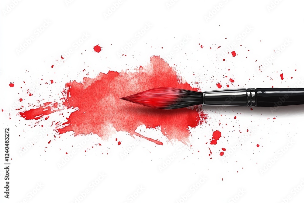 Aufkleber bright red paint splatters with a paintbrush against a white background showcasing an artistic creat