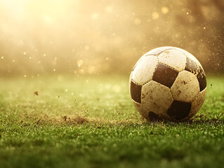 Fototapeta premium dynamic soccer moment with flying ball on grassy field
