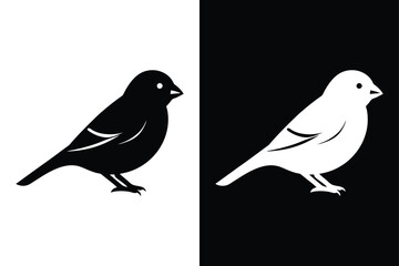 Stylized Finch Silhouette Icon Clean Black & White Vector.
