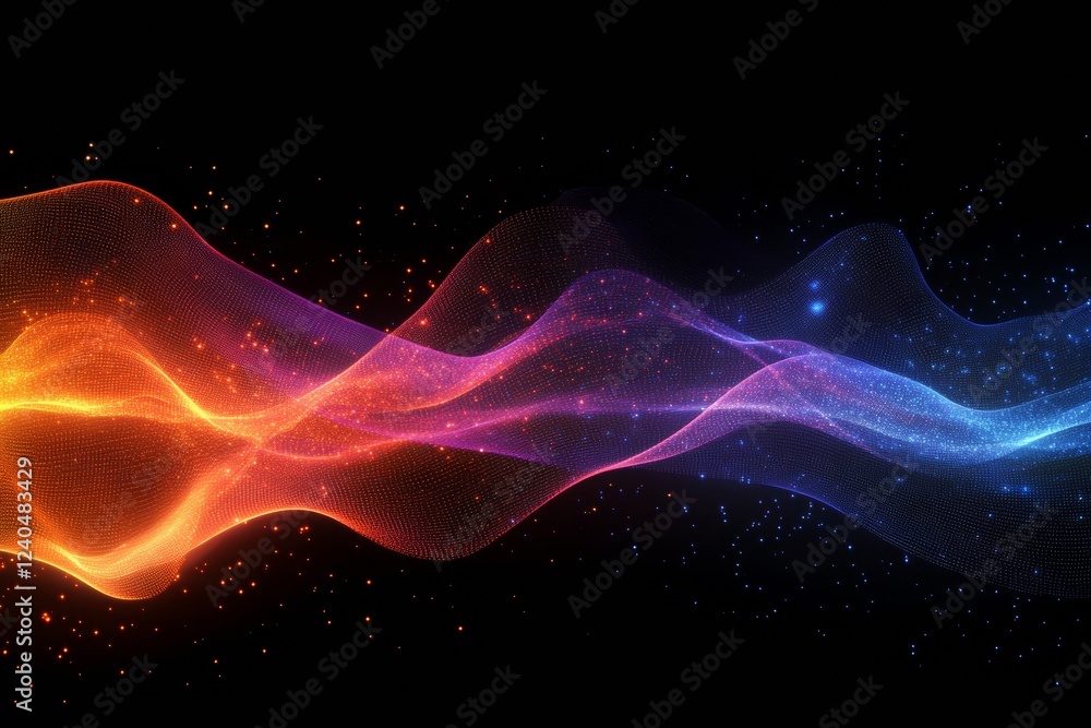 Poster Fluid Holographic Data Streams Abstract Neon Lightwaves for Digital Aesthetics in Tech Marketing and Futuristic Business Visualization