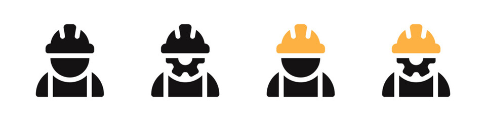 Construction worker icons set. Builder man in a helmet symbol collection. Vector illustration.