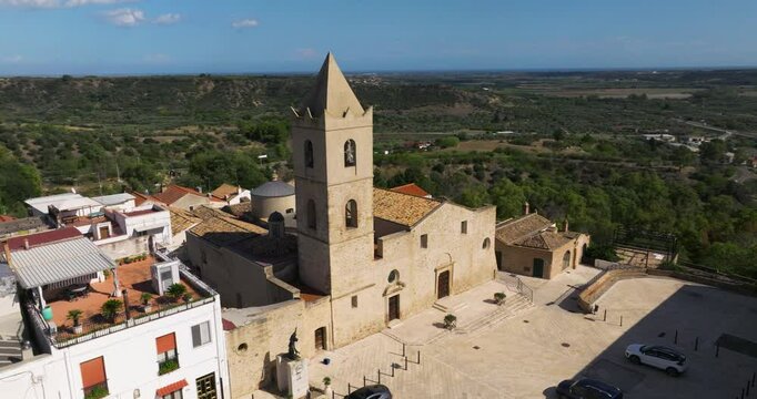 Church Of Saint Bernardine Of Siena Catholic Church In Bernalda, Italy. Aerial Drone Shot